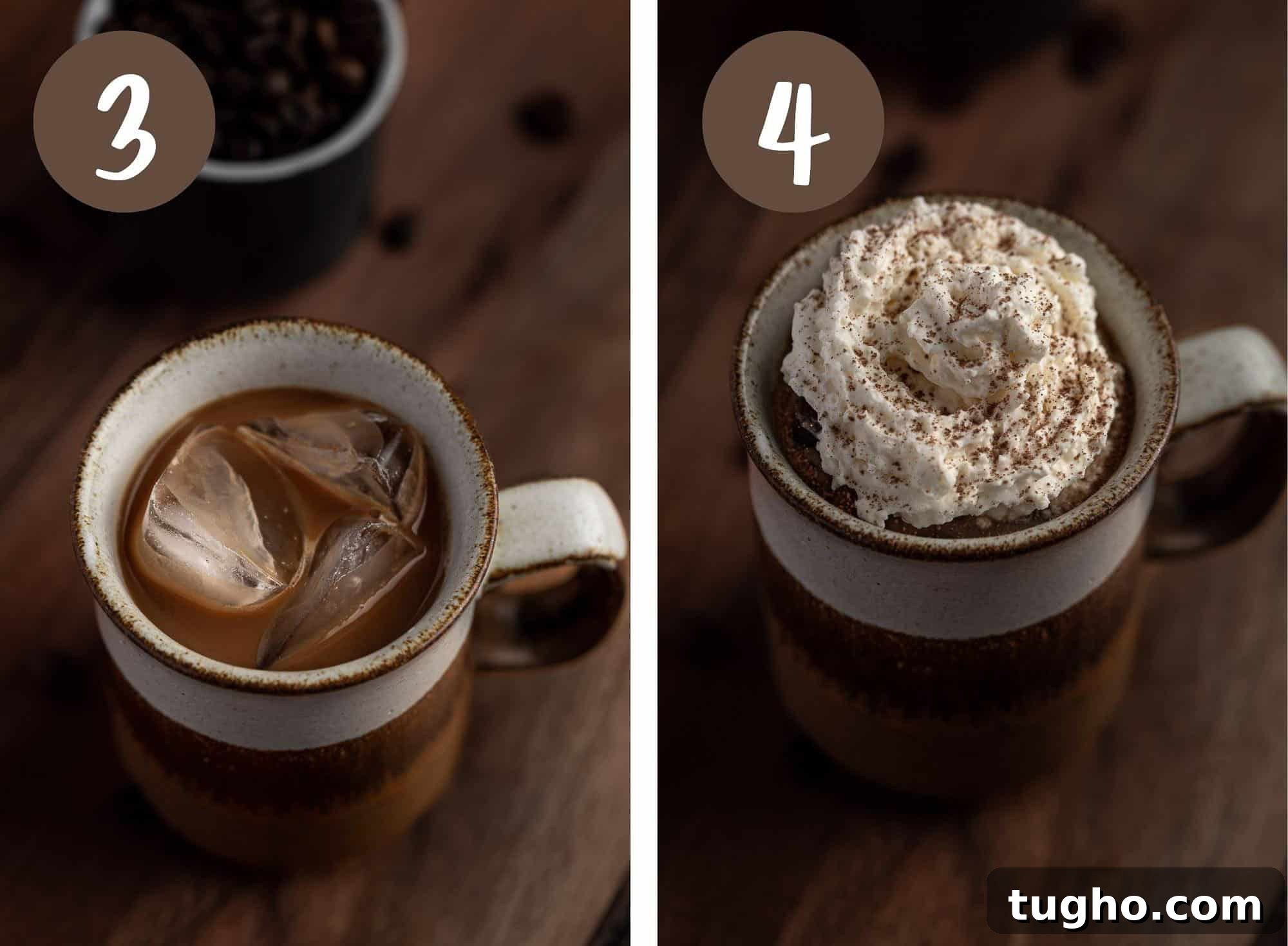 Baileys Iced Coffee Recipe 5 A collage of photos illustrating steps 3 and 4.