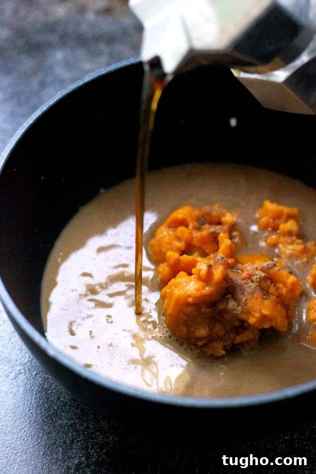 Creamy Vegan Pumpkin Spice Latte Recipe 7 Healthy Vegan Pumpkin Spice Latte Pouring into a Saucepan