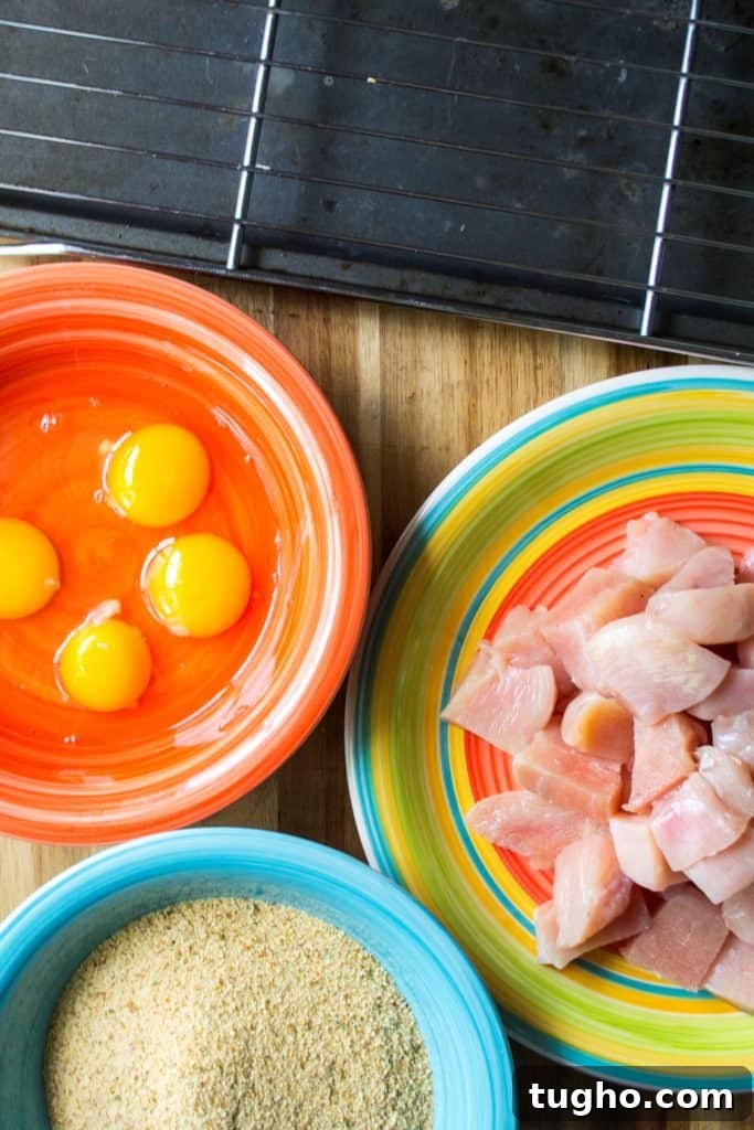 Sticky Sweet and Spicy Chicken Rice Bowls in 30 Minutes 6 Breading station for sticky chicken rice bowl