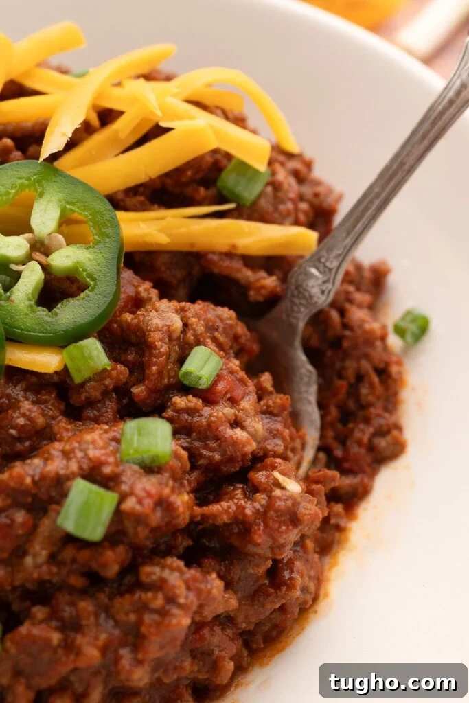 closeup of thick Texas chili