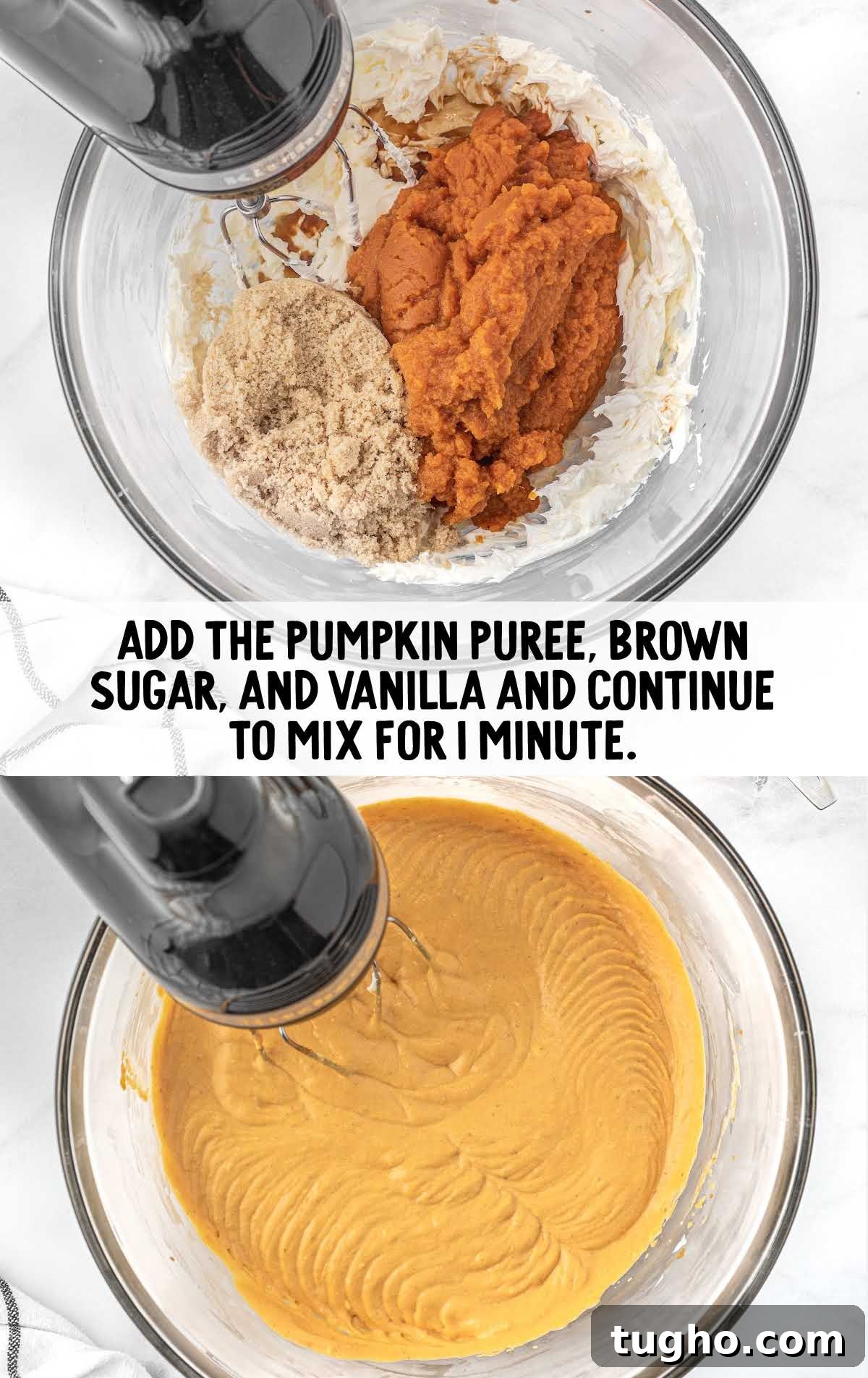 Creamy Pumpkin Dip Recipe for Fall Parties 5 pumpkin puree, brown sugar, and vanilla added to the cream cheese mixture