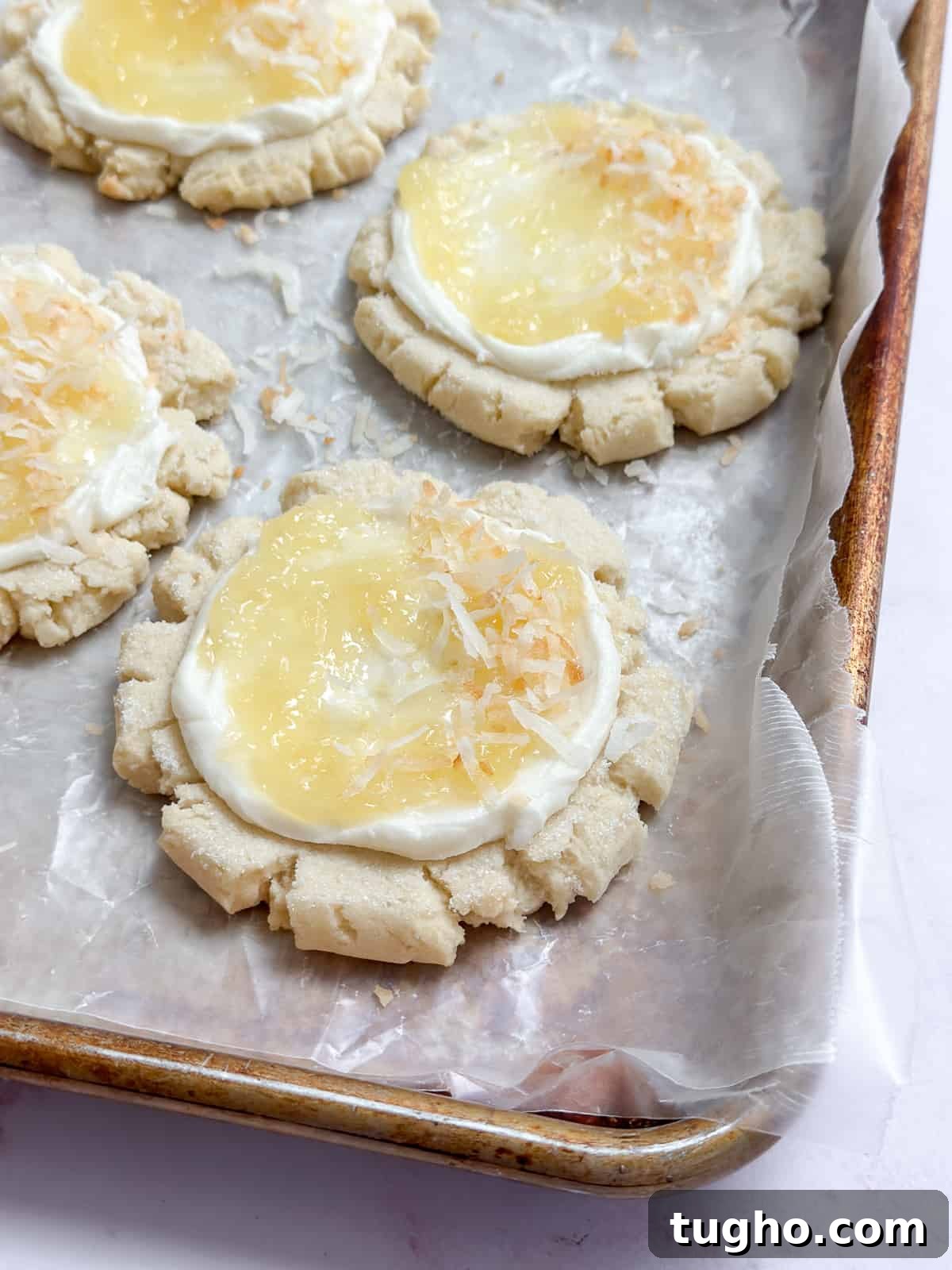 a side view of pina colada cookies.