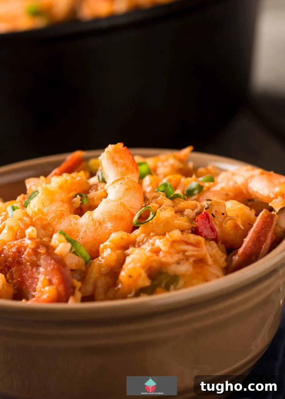 Homemade Jambalaya in a serving bowl