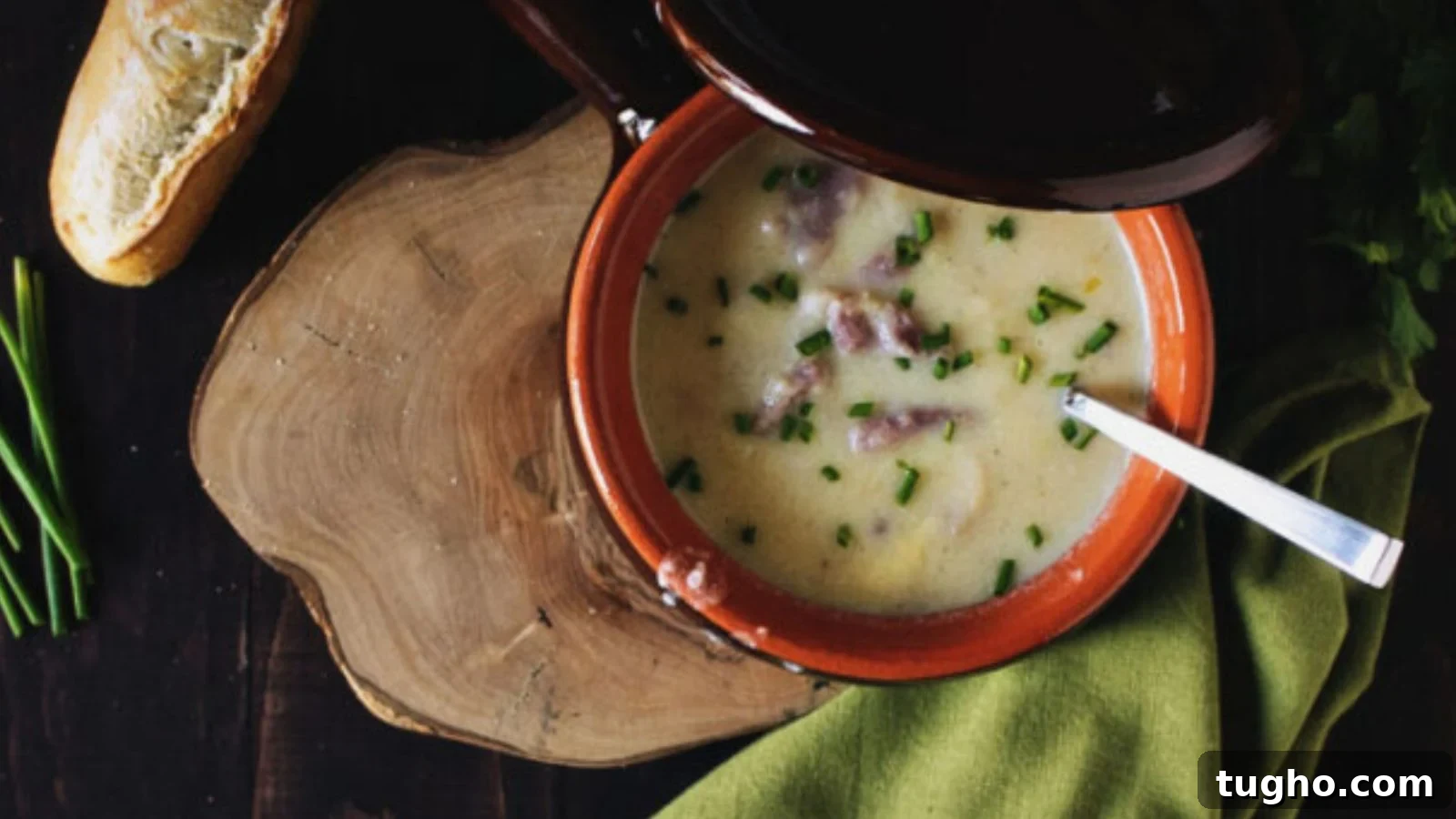 Soup with ham and cauliflower cooked cheesy and thick.