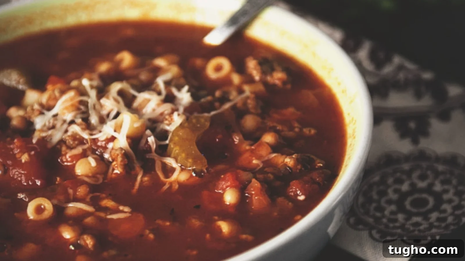 Pasta e fagioli copycat loaded with beans and vegetables.
