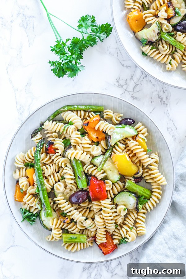 Gluten Free Pasta Salad with Grilled Vegetables 5 grilled vegetable pasta salad in single serve round plate