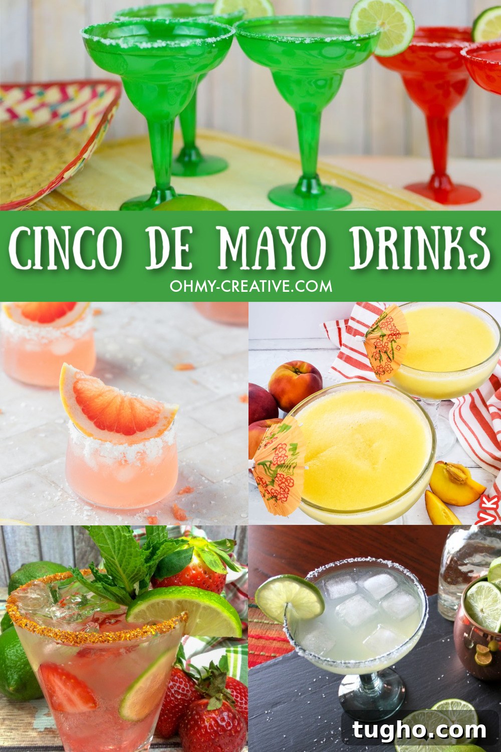 Cinco de Mayo Party Ideas: Recipes, Decor and Cocktails 4 A collage of Cinco de Mayo drinks and cocktails including different margarita recipes.