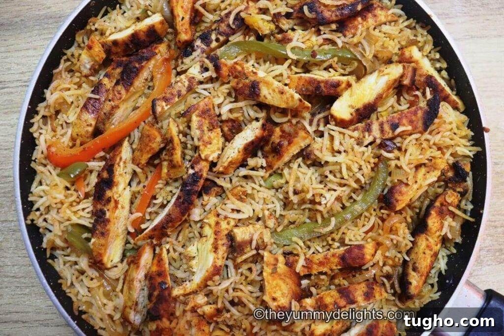 One-Pan Chicken Fajita Rice Skillet Recipe 6 close-up of one pan chicken fajita rice.