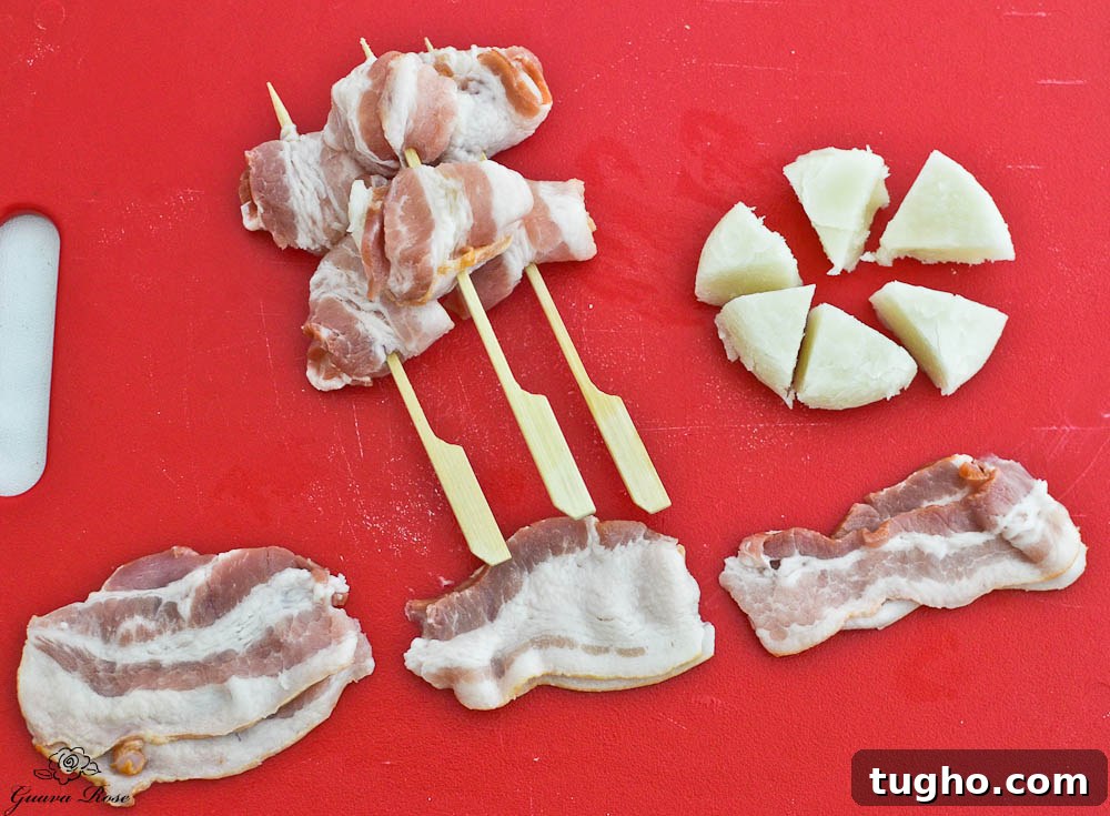 Crispy Pan-Fried Bacon-Wrapped Mochi Recipe 4 Ingredients/assembly for bacon wrapped mochi